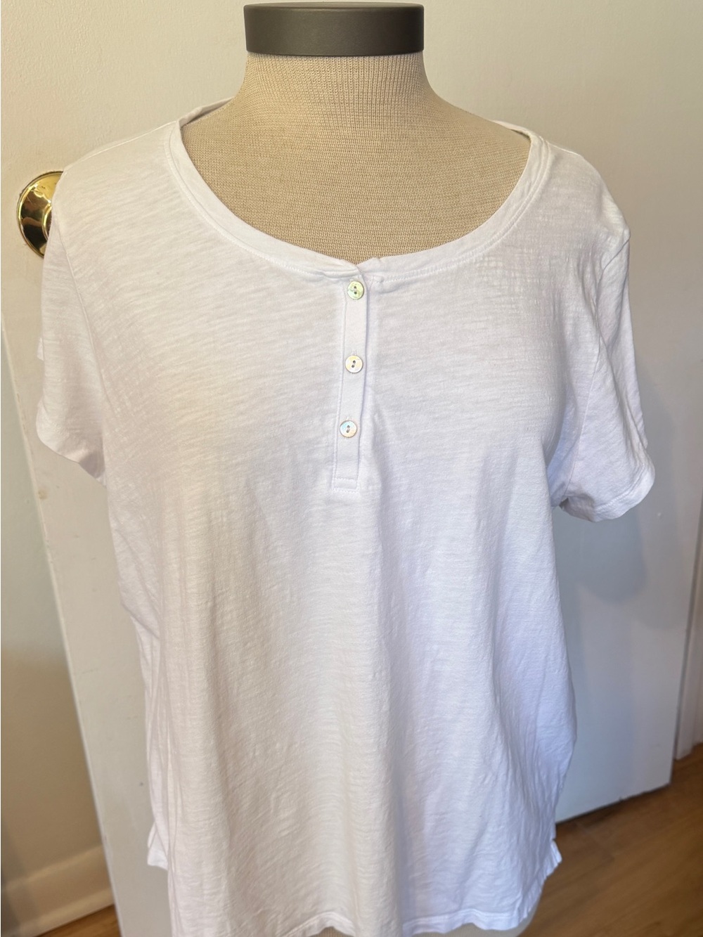 Eileen Fisher Organic White Short-Sleeve Henley Tee